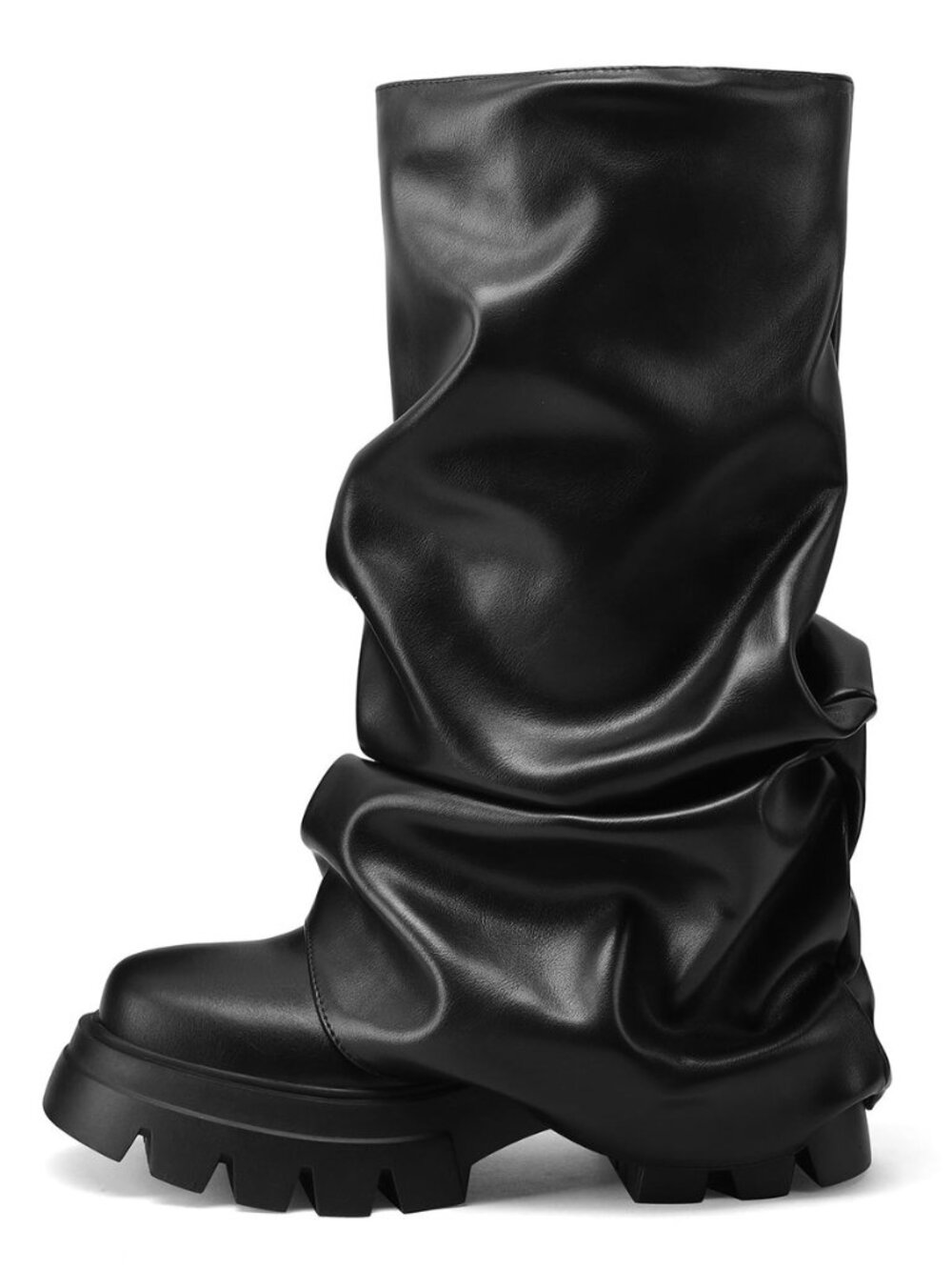 Women's Fold Over Boots Slouchy Boots Wide Calf Pleated Platform Boots Glitter